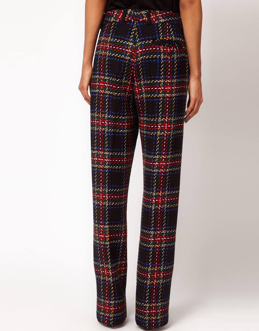 ASOS Collection Wide Leg Tartan Trousers in Red | Lyst