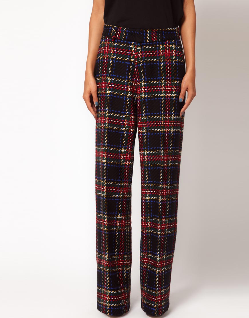 ASOS Collection Wide Leg Tartan Trousers in Red - Lyst