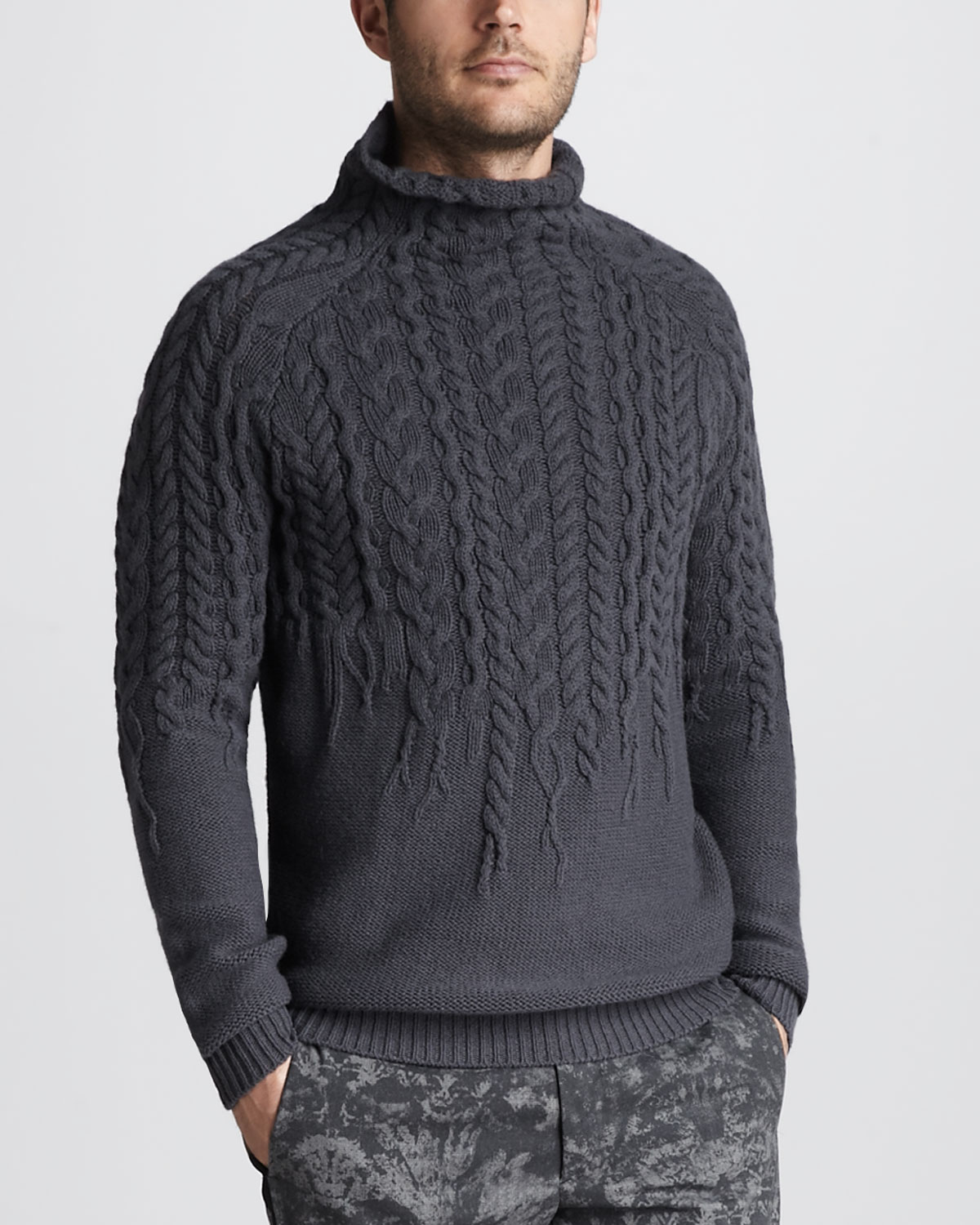 Just Cavalli Mockneck Cable Sweater in Gray for Men - Lyst