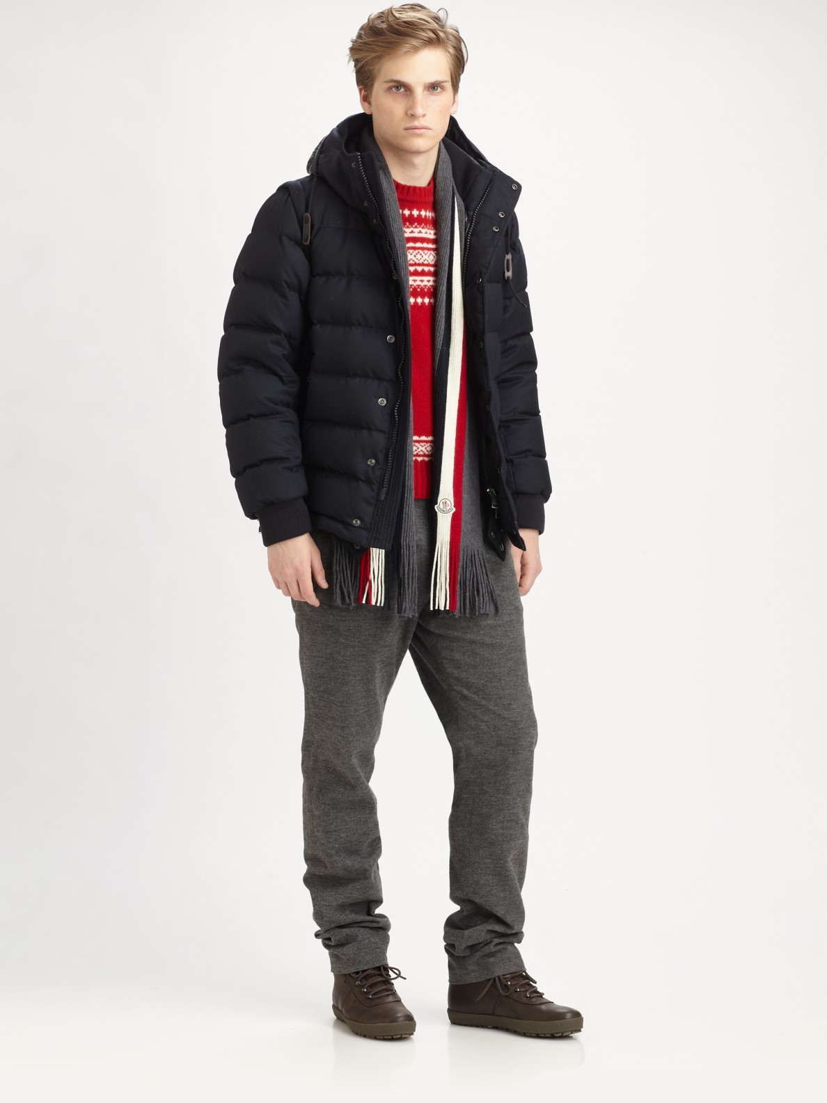 Lyst Moncler Hem Hooded Wool Down Jacket in Blue for Men