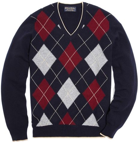 Brooks Brothers Cashmere Argyle V-neck Sweater in Red for Men (navy ...