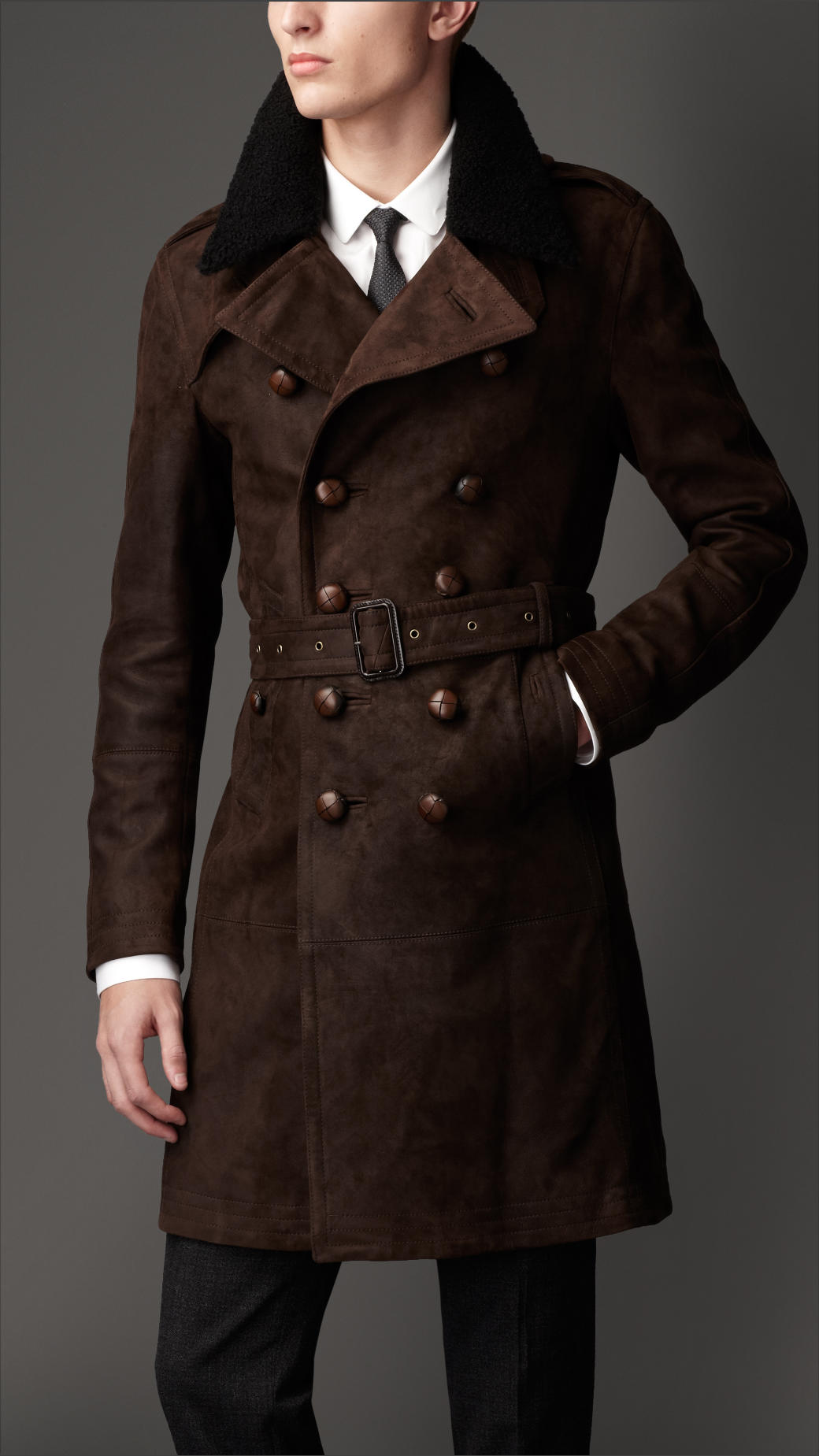 Burberry Mid-Length Shearling Collar Trench Coat in Brown Men | Lyst
