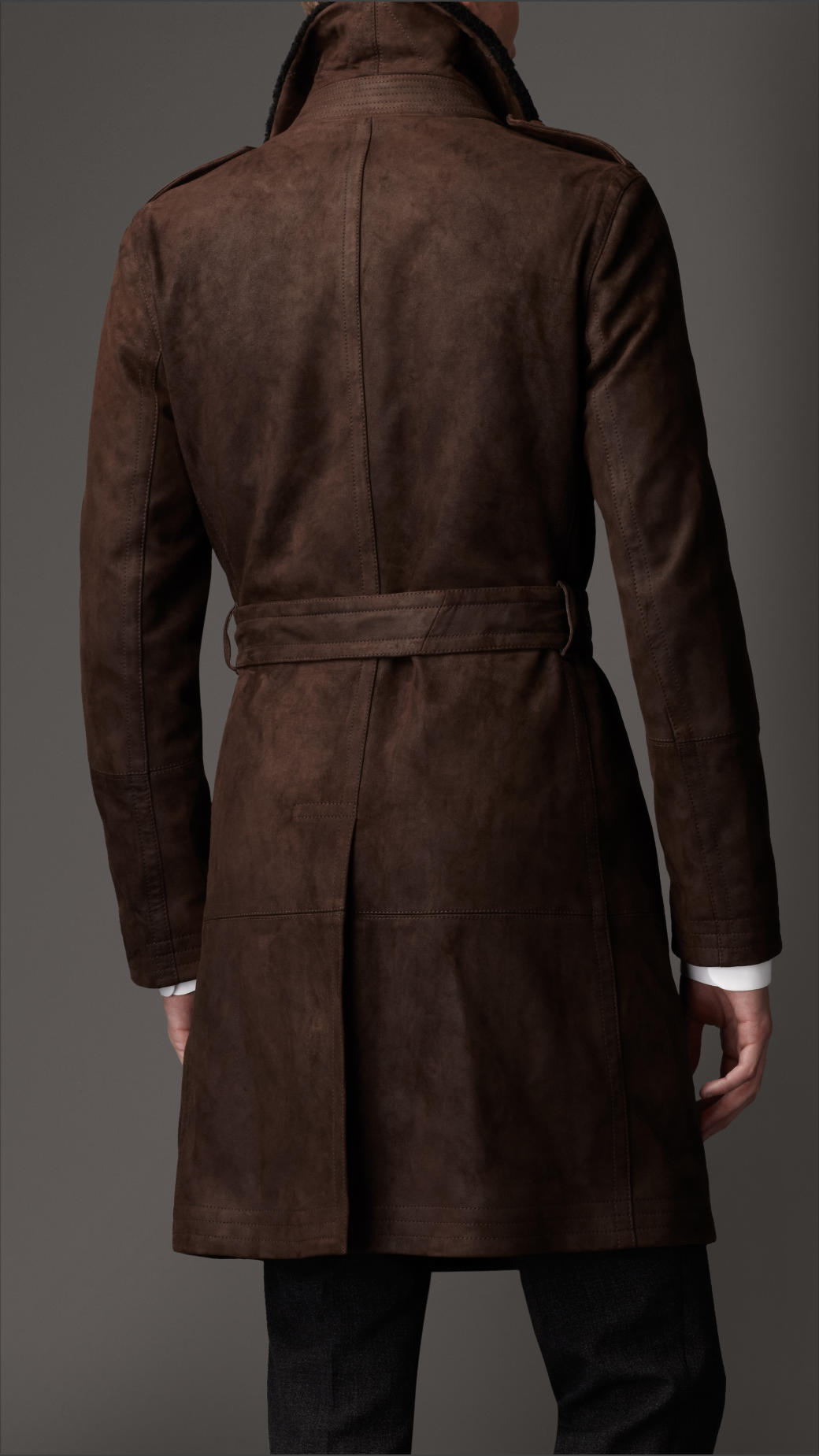 Burberry Mid-Length Shearling Collar Suede Trench Coat in Brown ...