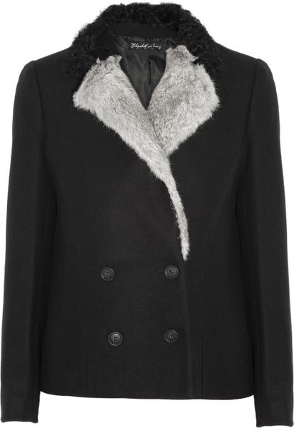 Elizabeth And James Jackson Wool Blend Shearling and Rabbit Peacoat in ...