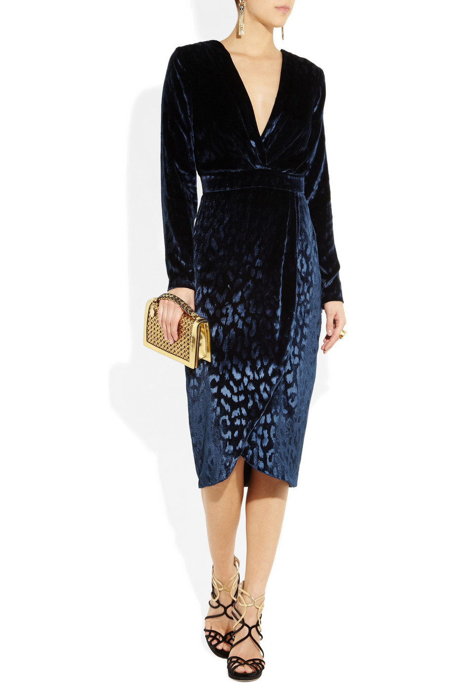 Gucci Velvet Vneck Wrap Dress in Blue Lyst