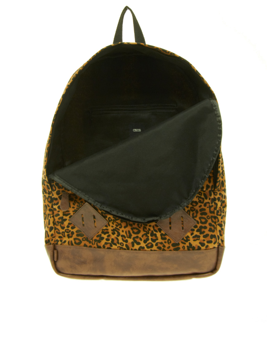 Lyst Asos Leopard Print Backpack in Brown for Men