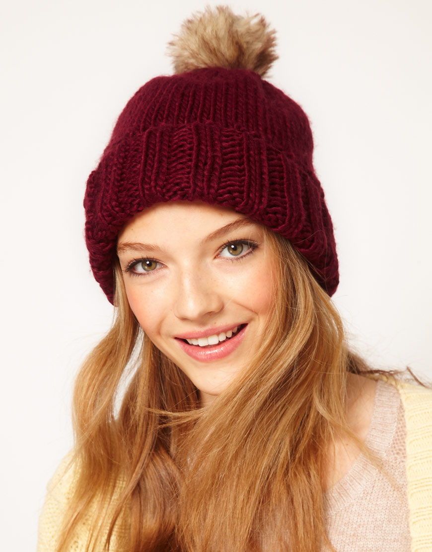 Lyst - Asos Faux Fur Pom Boyfriend Beanie in Purple