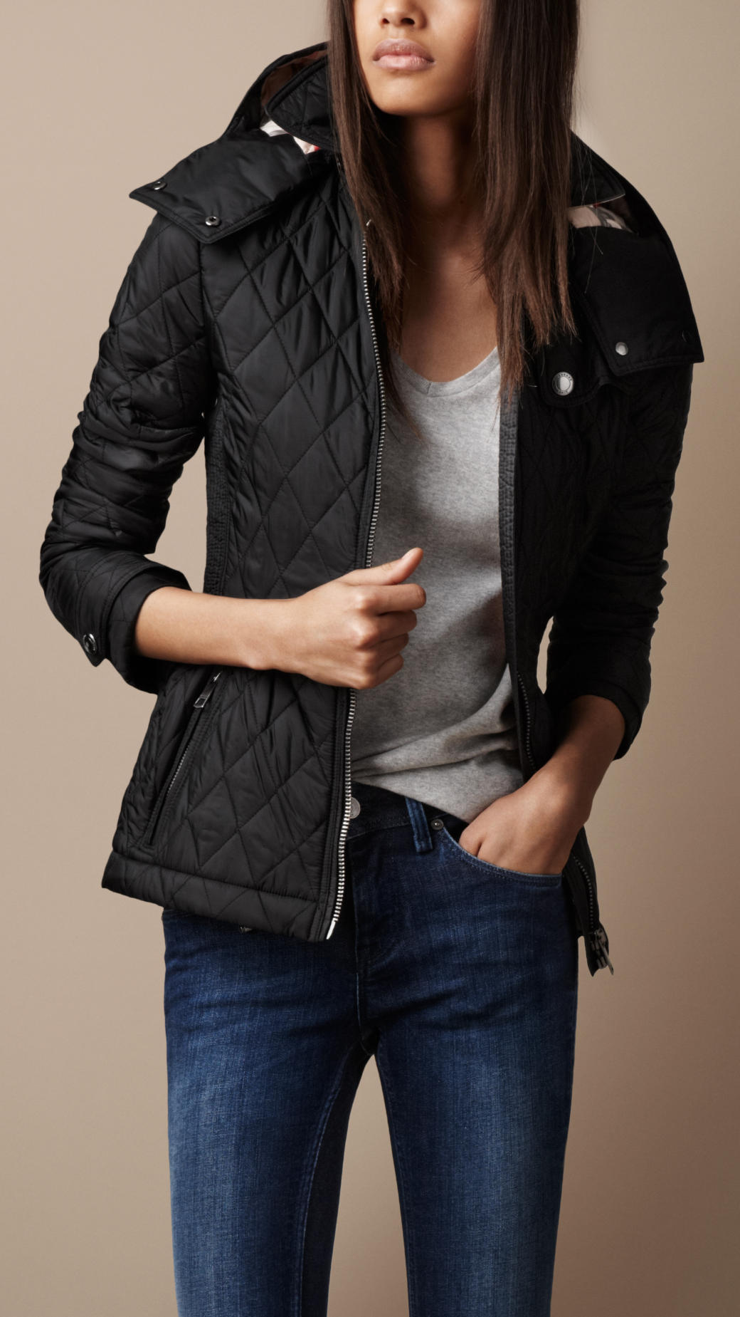 Burberry Brit Hooded Quilted Jacket in Black - Lyst