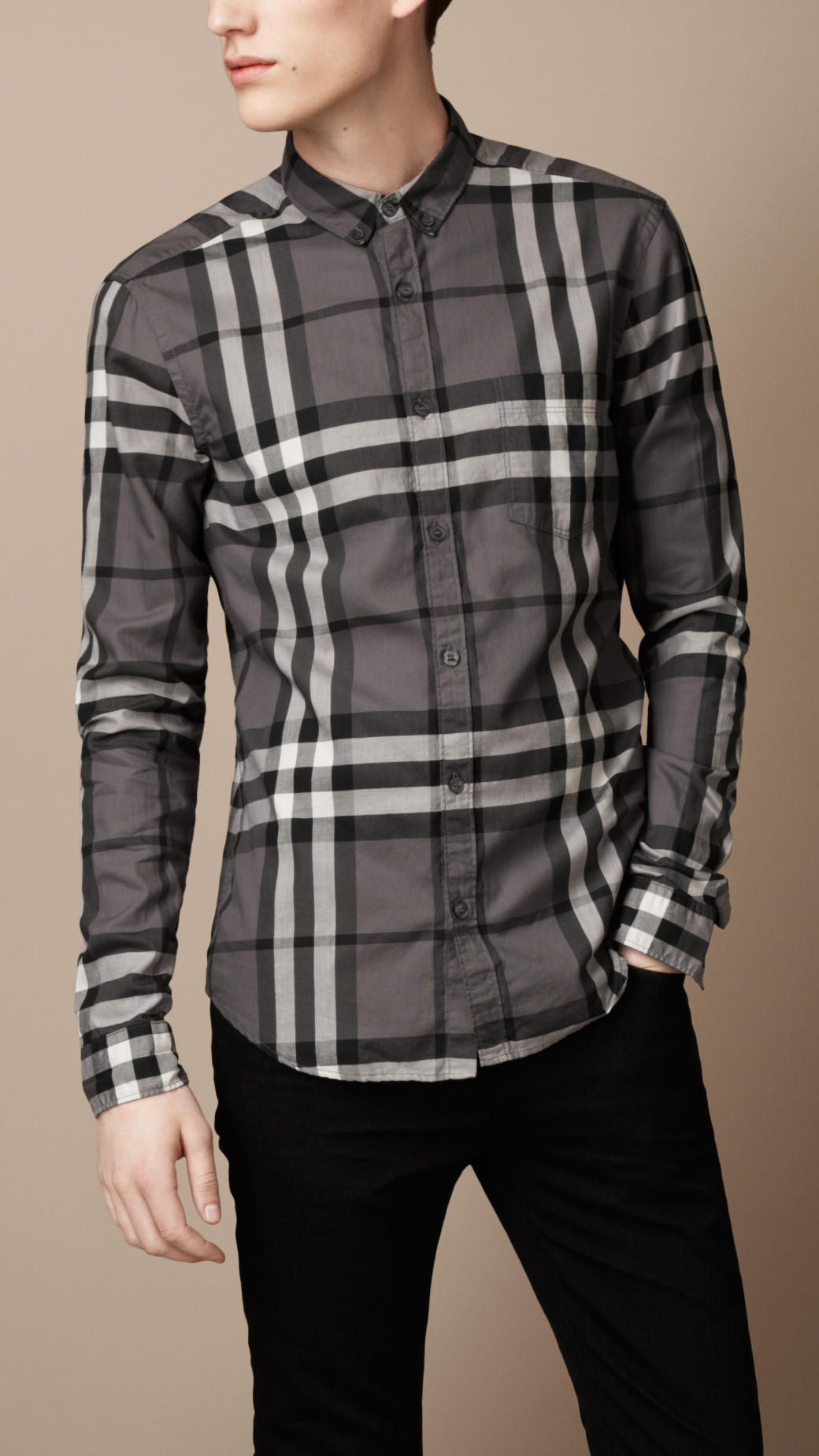 Burberry Brit Exploded Check Cotton Shirt in Grey (Gray) for Men - Lyst