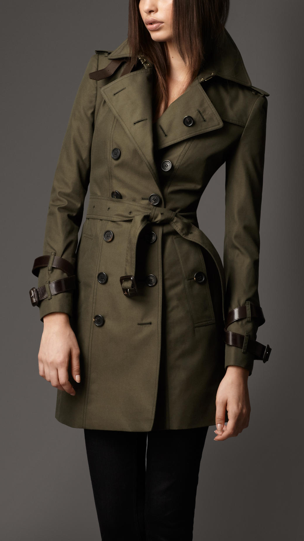 Burberry Midlength Cotton Gabardine Leather Detail Heritage Trench Coat ...