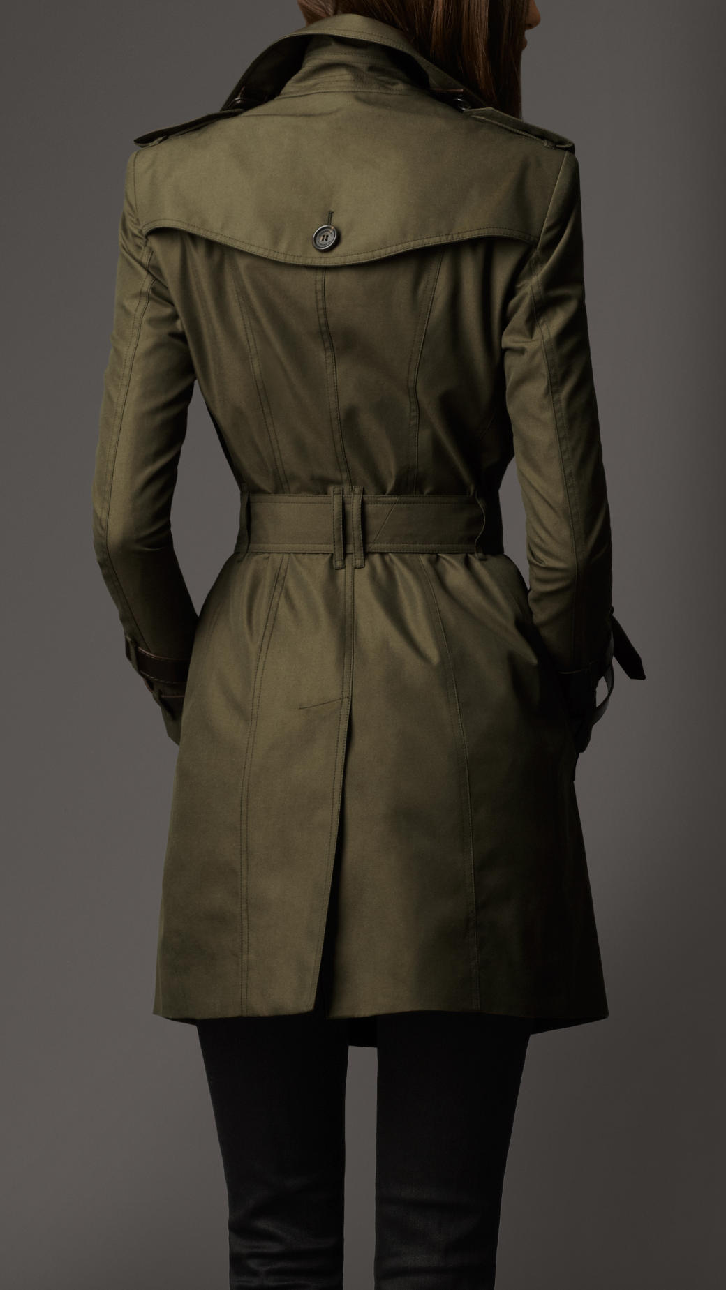Burberry Midlength Cotton Gabardine Leather Detail Heritage Trench Coat in  Dark Khaki Green (Green) - Lyst