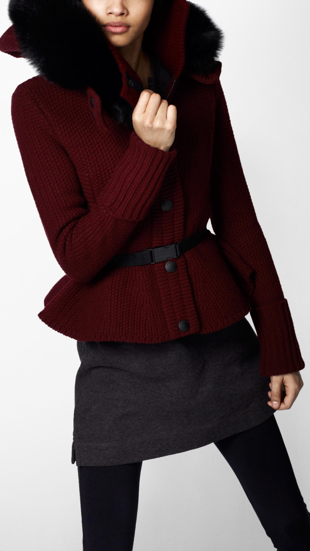 Lyst - Burberry Sport Fur Trim Merino Wool Cardigan in Red