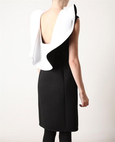 Lanvin Neoprene Low Back Dress in Black (black white) | Lyst