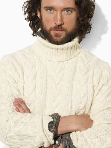 Polo Ralph Lauren Wool Cabled Turtleneck Sweater in Natural for Men | Lyst