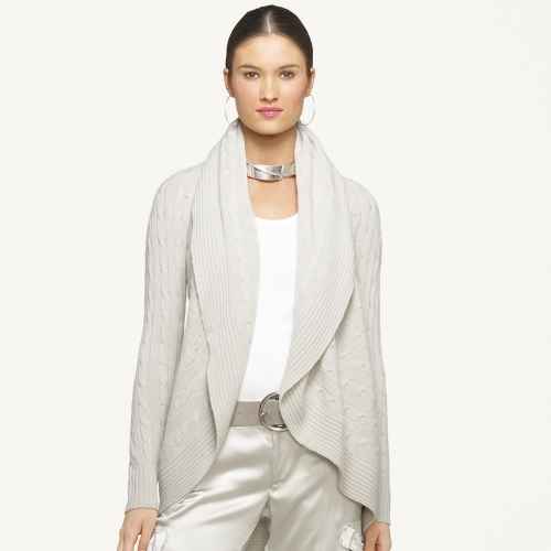 Ralph Lauren Black Label Cashmere Cable Circle Cardigan in Silver Grey  (Metallic) | Lyst