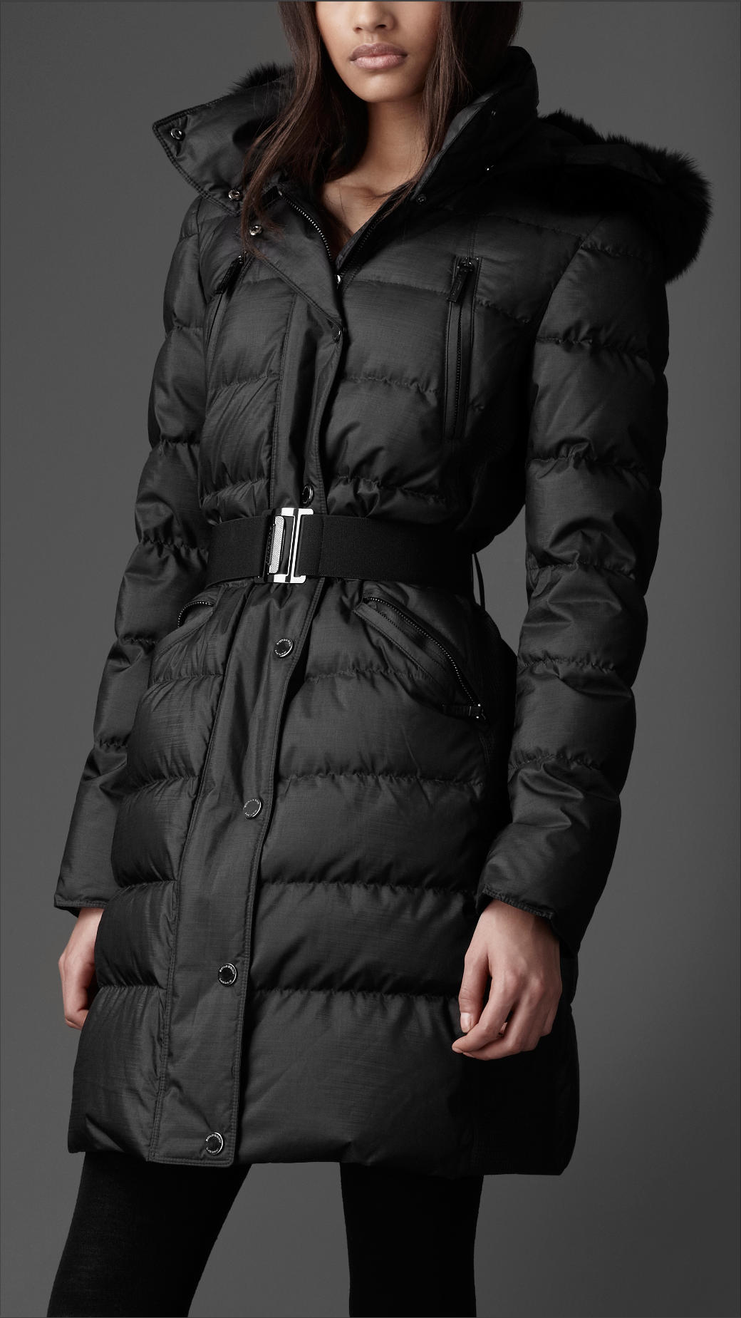 Lyst - Burberry Fur Trim Quilted Coat in Black