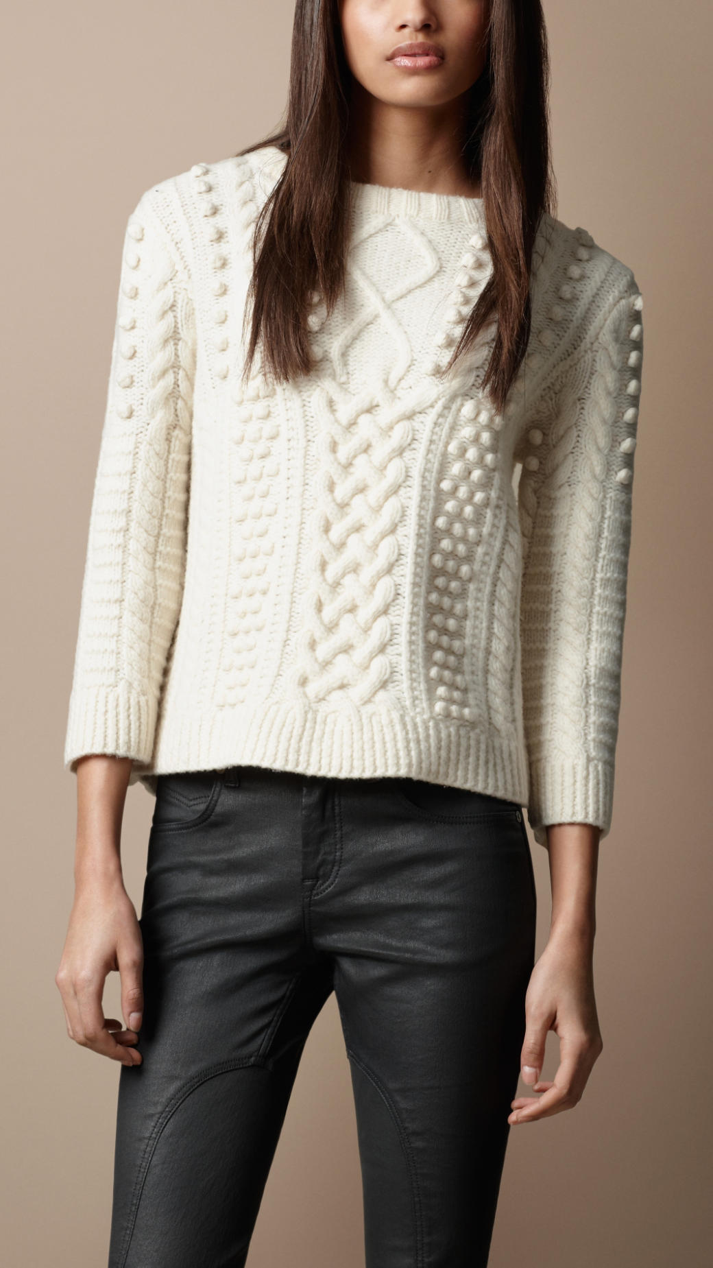Burberry Brit Cable Knit Sweater in Natural White (White) - Lyst