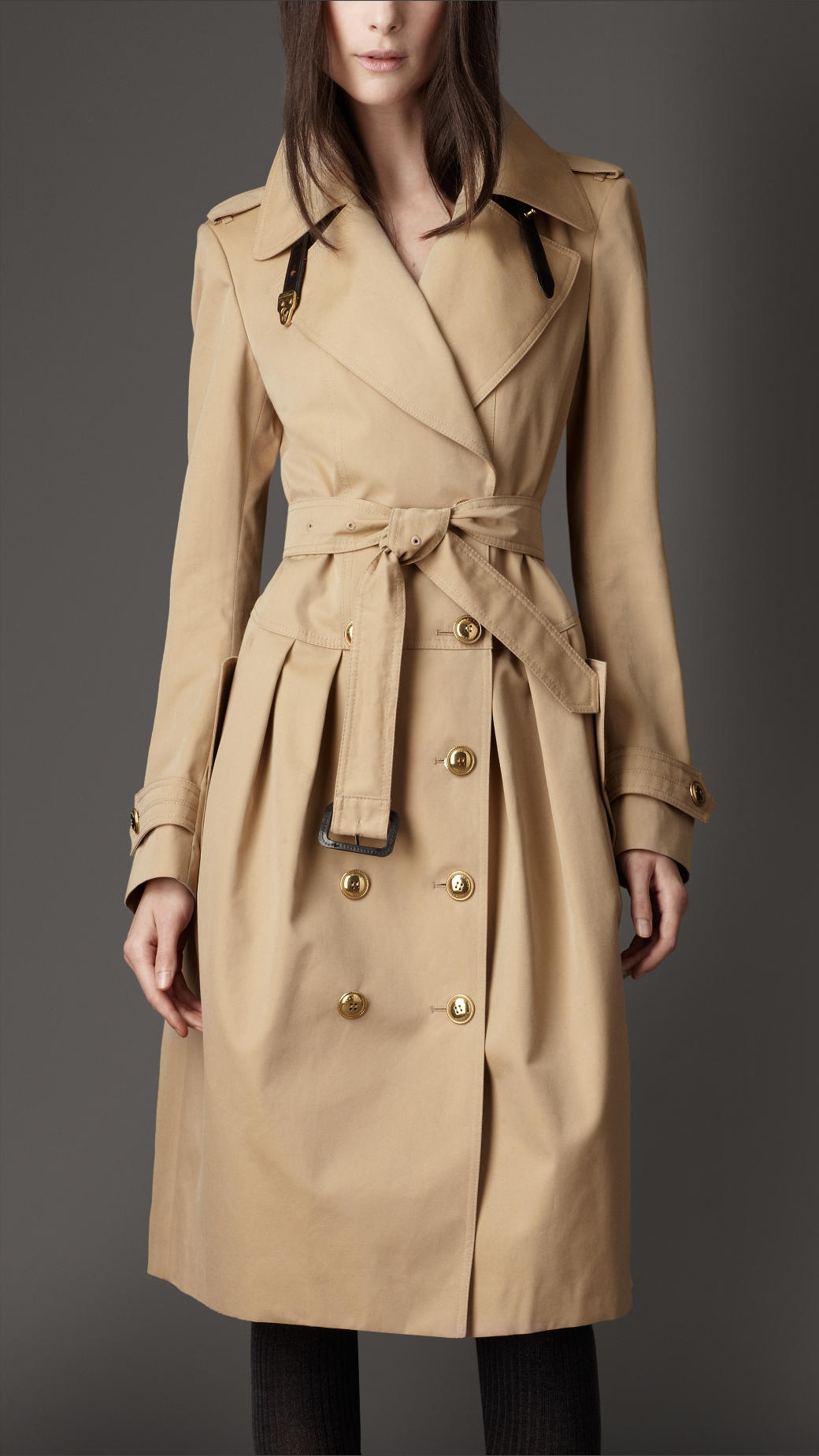 Lyst - Burberry Long Cotton Gabardine Leather Trim Trench Coat in Natural