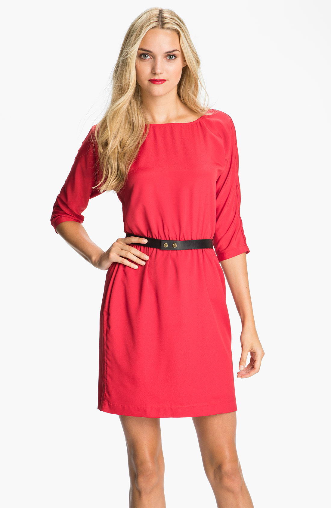Michael michael kors Belted Dress in Red (red blaze) | Lyst