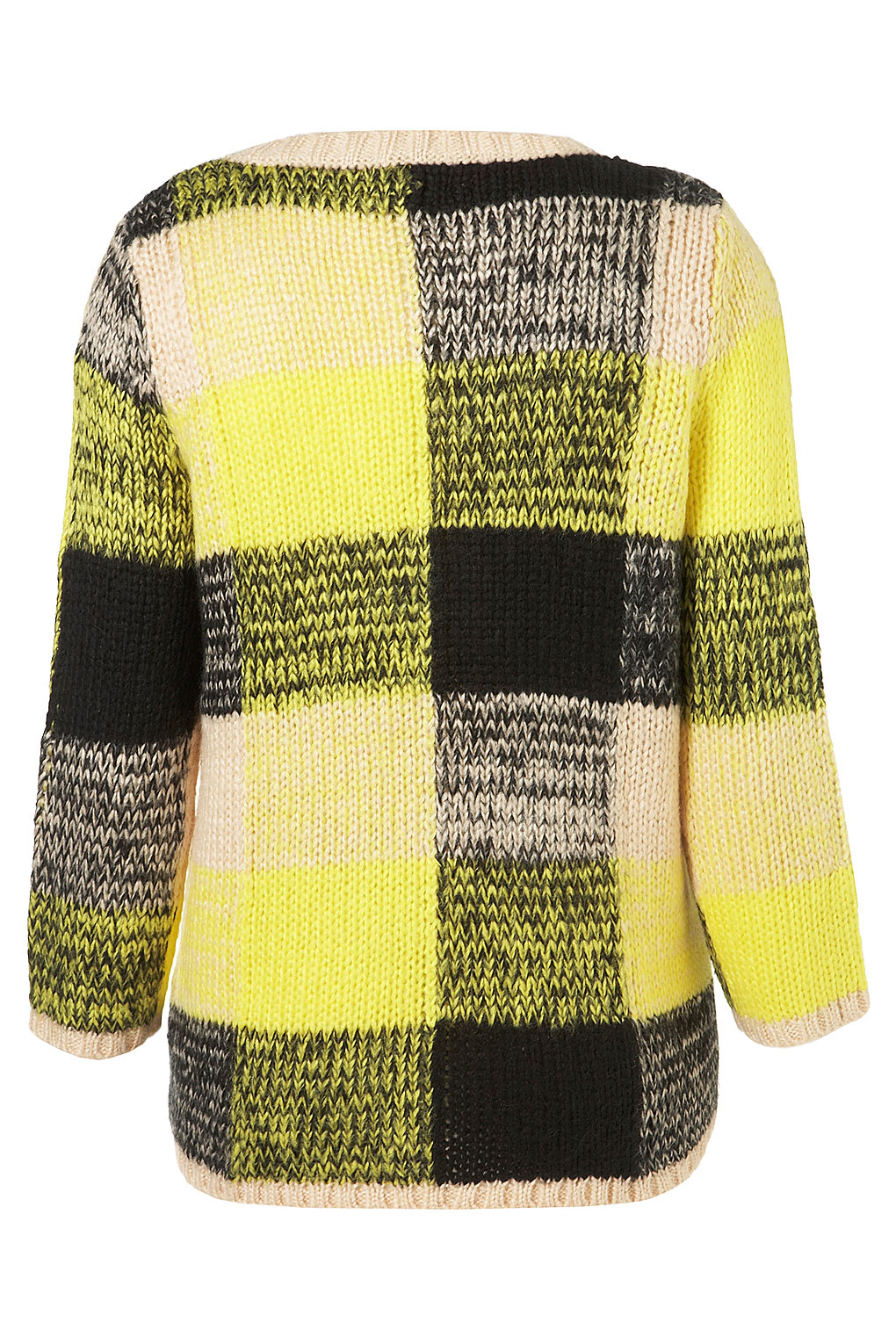 Knitted Battenburg Jumper in Yellow Lyst