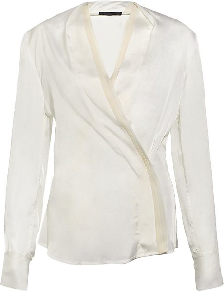Donna Karan New York Wrap Blouse in White | Lyst