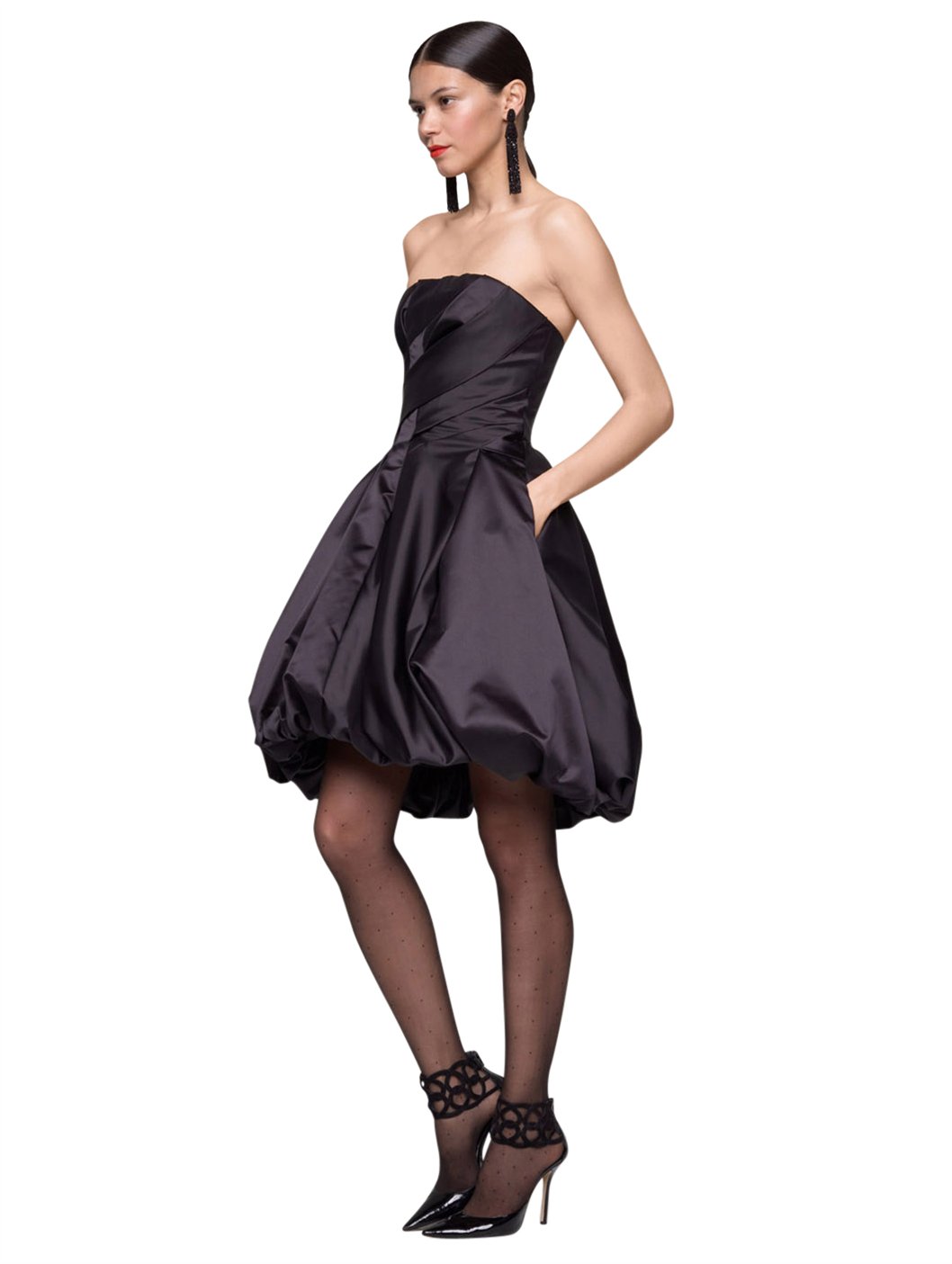 Oscar de la Renta Duchess Satin Strapless Bubble Dress in Black