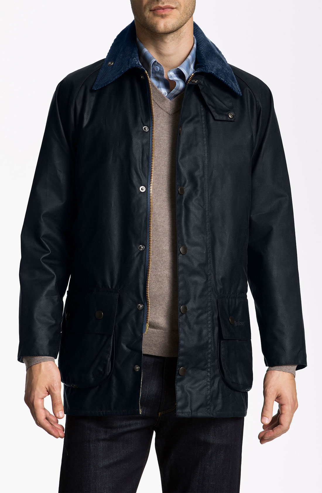 Barbour Beaufort Waxed Cotton Jacket in Blue for Men (start of color ...