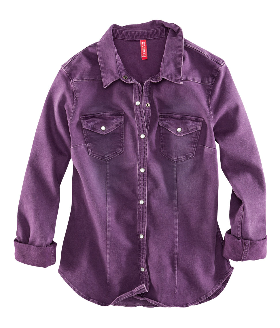 purple denim shirt