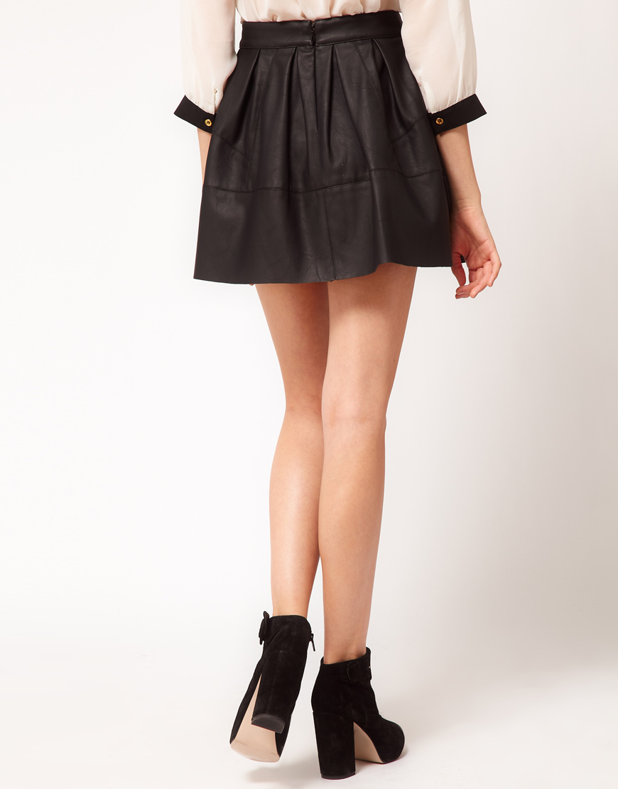 Lyst - Asos Collection Skater Skirt in Leather Look in Black