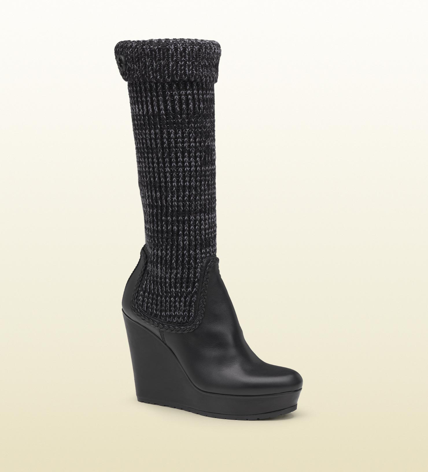 Gucci Knit Sock Wedge Boot in Black - Lyst