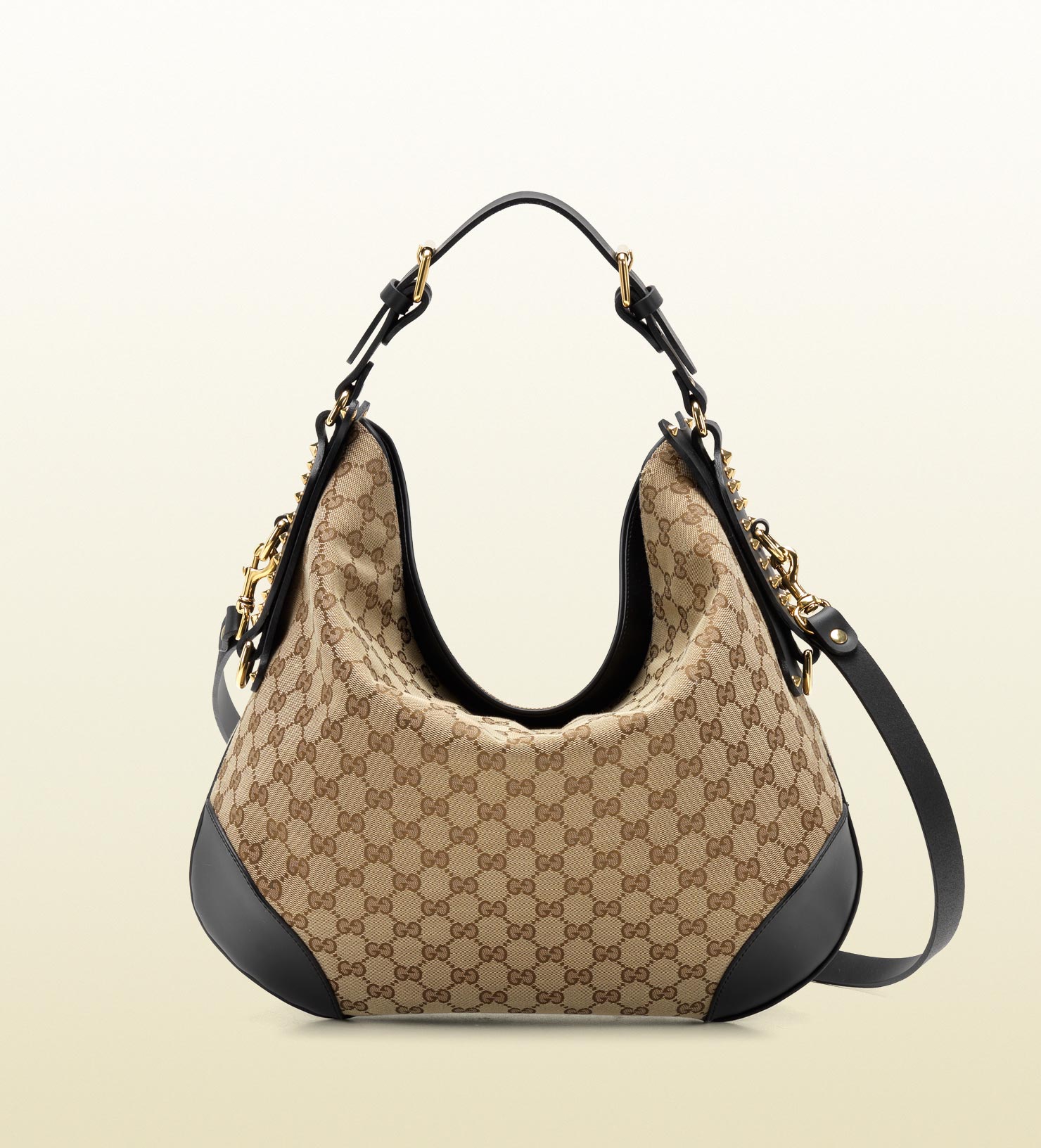 Gucci Patti Studded Original Gg Canvas Hobo in Brown - Lyst