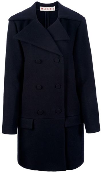Marni Double Button Coat in Blue | Lyst