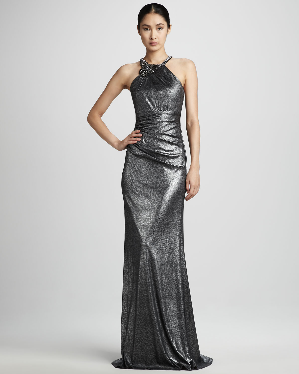 David Meister Metallic Halter Gown - Lyst