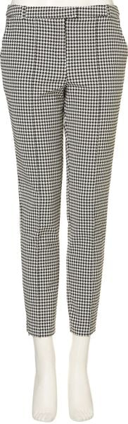 Topshop Puppytooth Cigarette Trousers in Gray (white) | Lyst