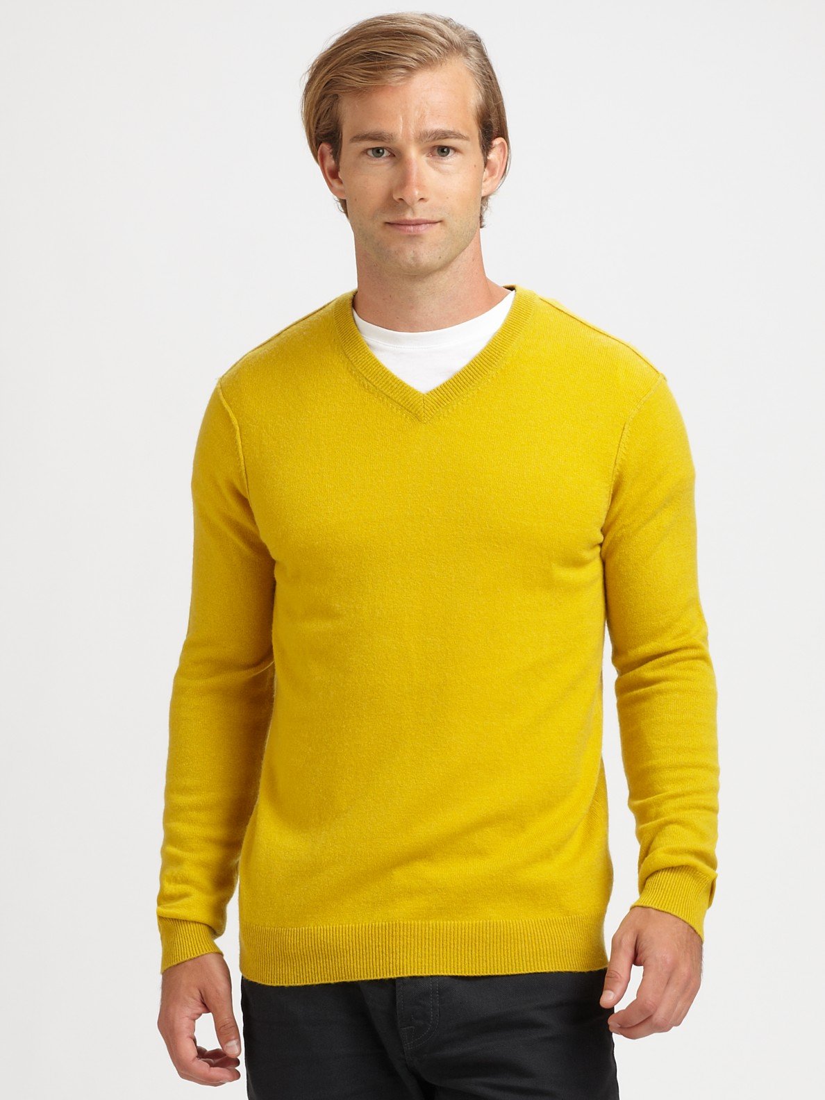 Vince Cashmere V-neck Sweater in Yellow for Men | Lyst