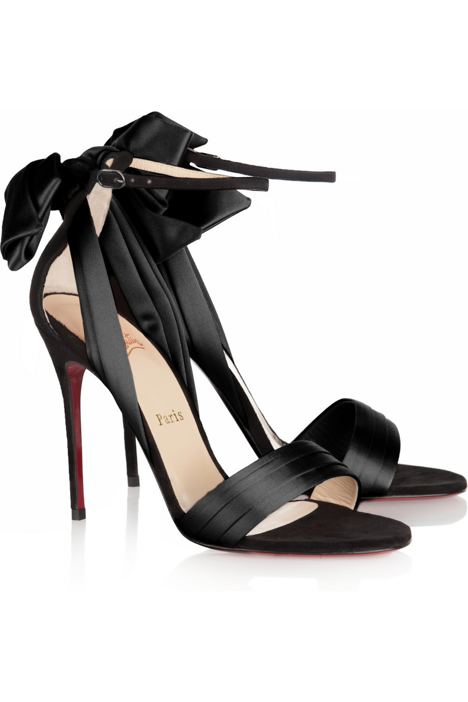 Christian Louboutin Vampanodo Satin and Suede Sandals in Black | Lyst