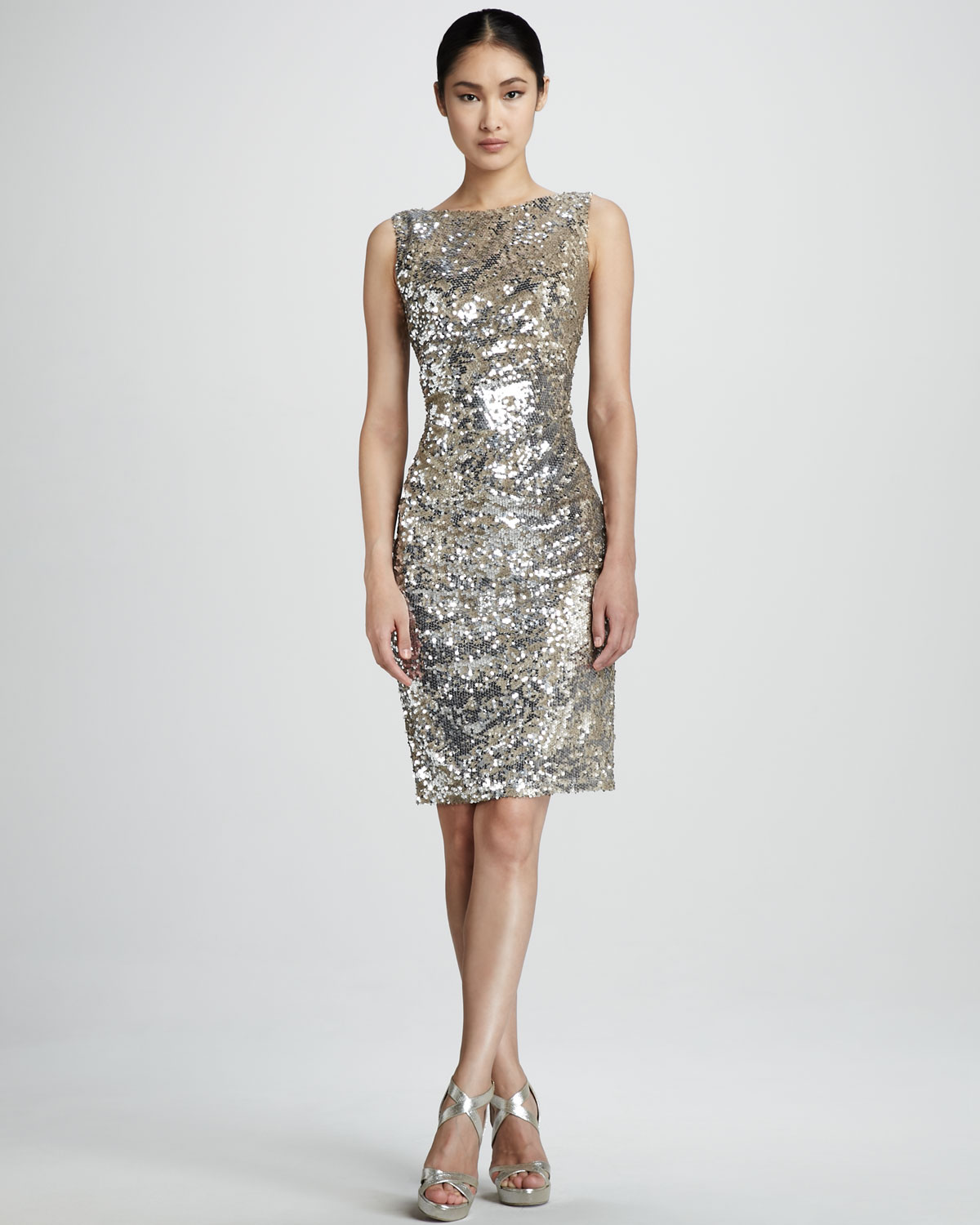 Lyst - David meister Cutout Sequined Cocktail Dress in Metallic