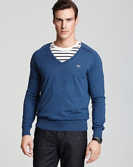 Ash Lacoste Cotton Cashmere Vneck Sweatshirt in Blue for Men (tannic ...