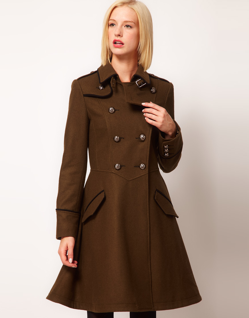 ASOS Collection Asos Military Fit and Flare Coat in Brown | Lyst