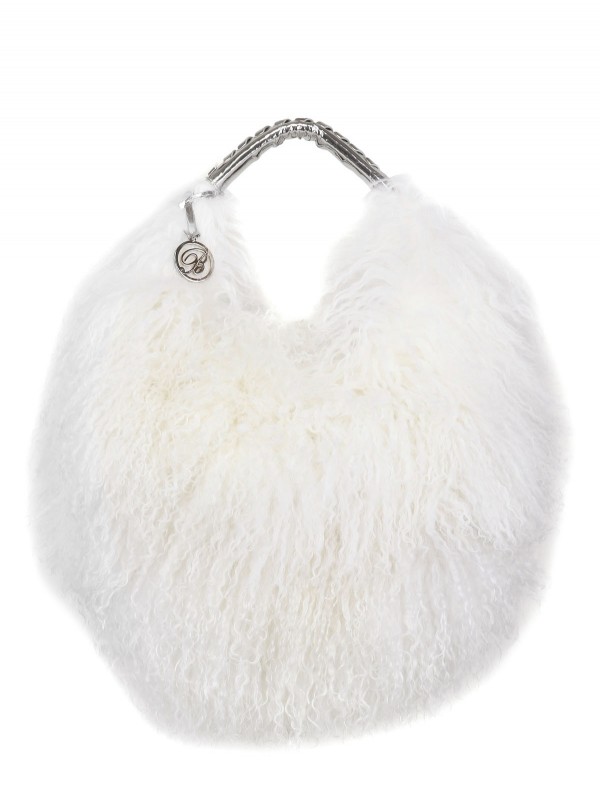 Lyst Blumarine Metallic Leather Mongolian Fur Bag In Natural Gallery