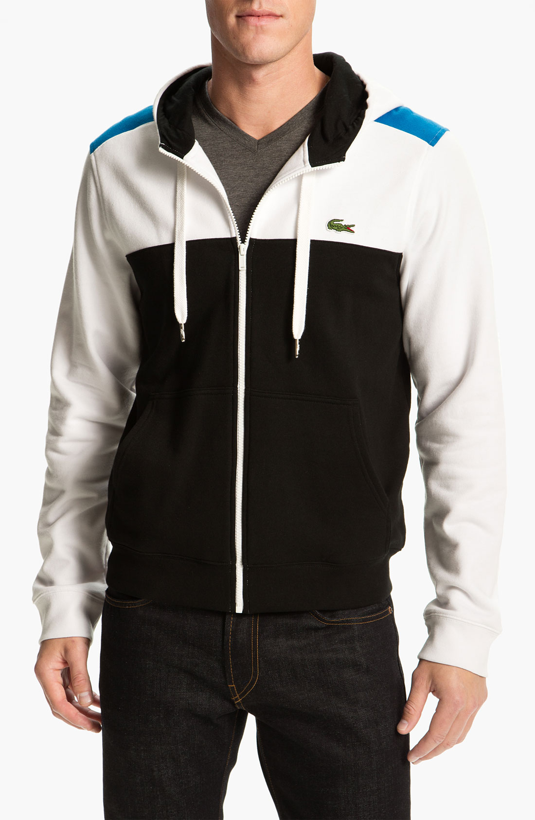 Lacoste Color Block Zip Hoodie in White for Men (white/ black/ ink blue ...