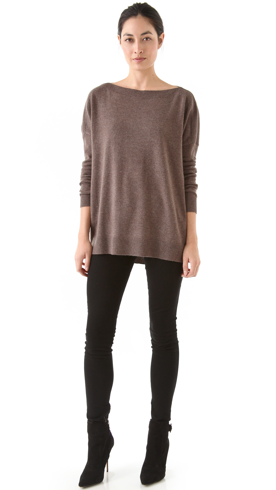 Vince Boat Neck Sweater in Brown | Lyst