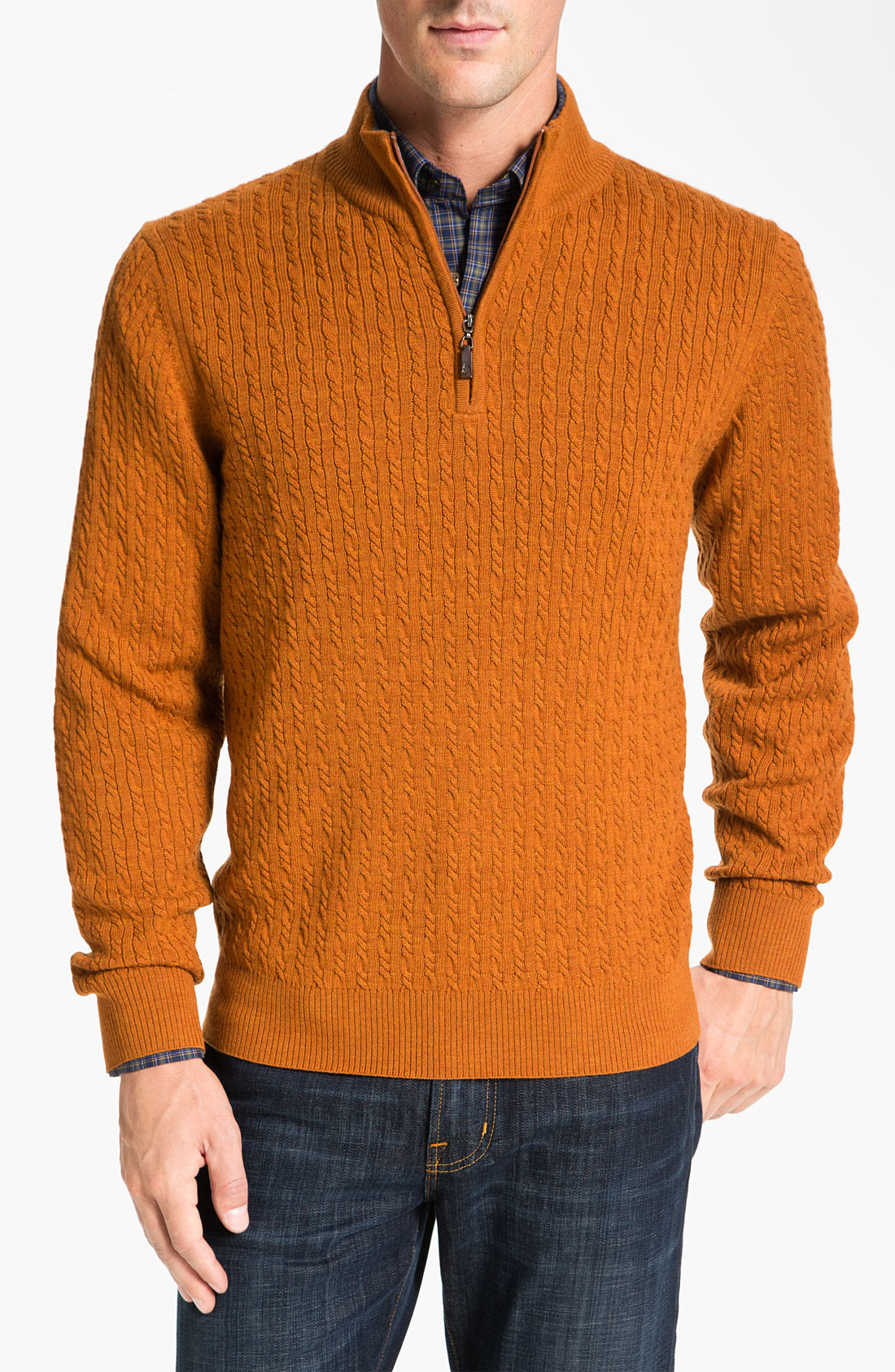 Robert Talbott Cable Knit Merino Wool Sweater in Orange for Men | Lyst