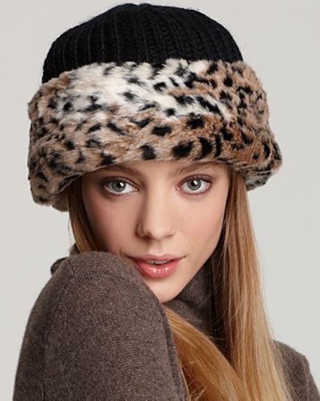Surell Faux Fur Cuff Hat with Knit Crown in Animal (chinchilla) | Lyst