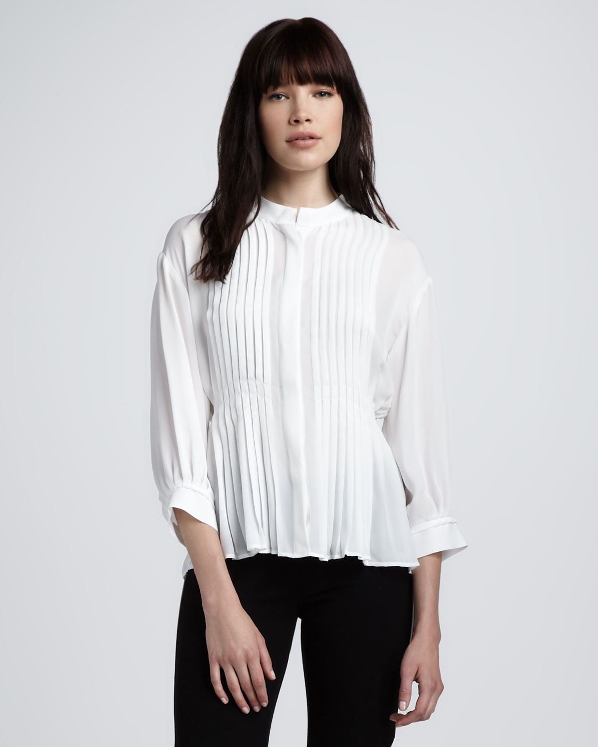 Theory Pleated Silk Blouse in White | Lyst