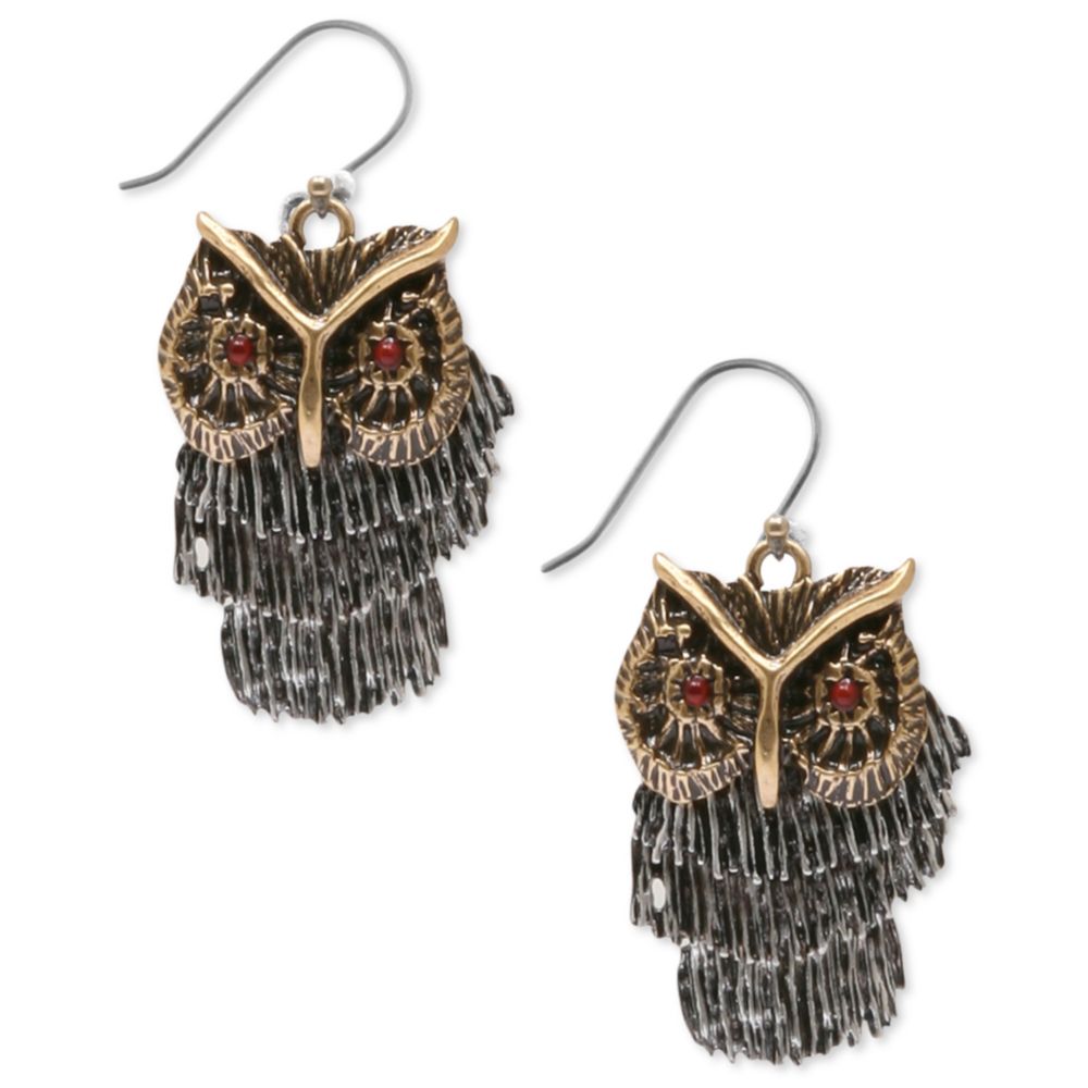 Lyst Lucky Brand Silver And Gold Tone Shaky Owl Earrings In Metallic Gallery