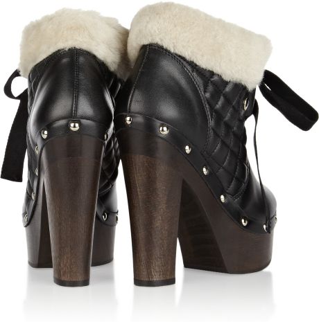 Red Valentino Leather and Shearling Laceup Ankle Boots in Black | Lyst
