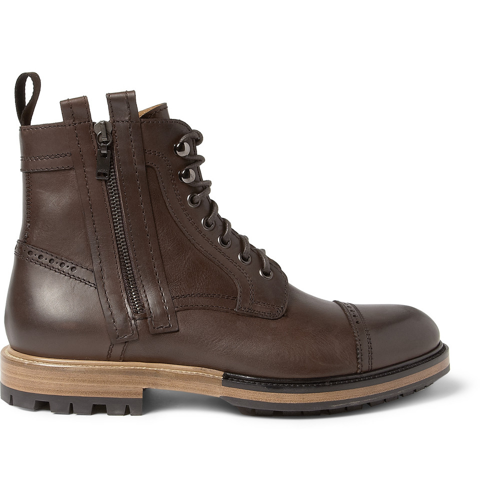Lanvin Laceup Leather Boots in Brown for Men - Lyst