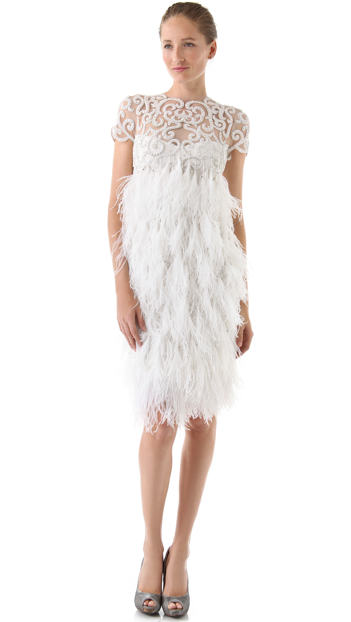 appliquéd embroidered tulle gown in white