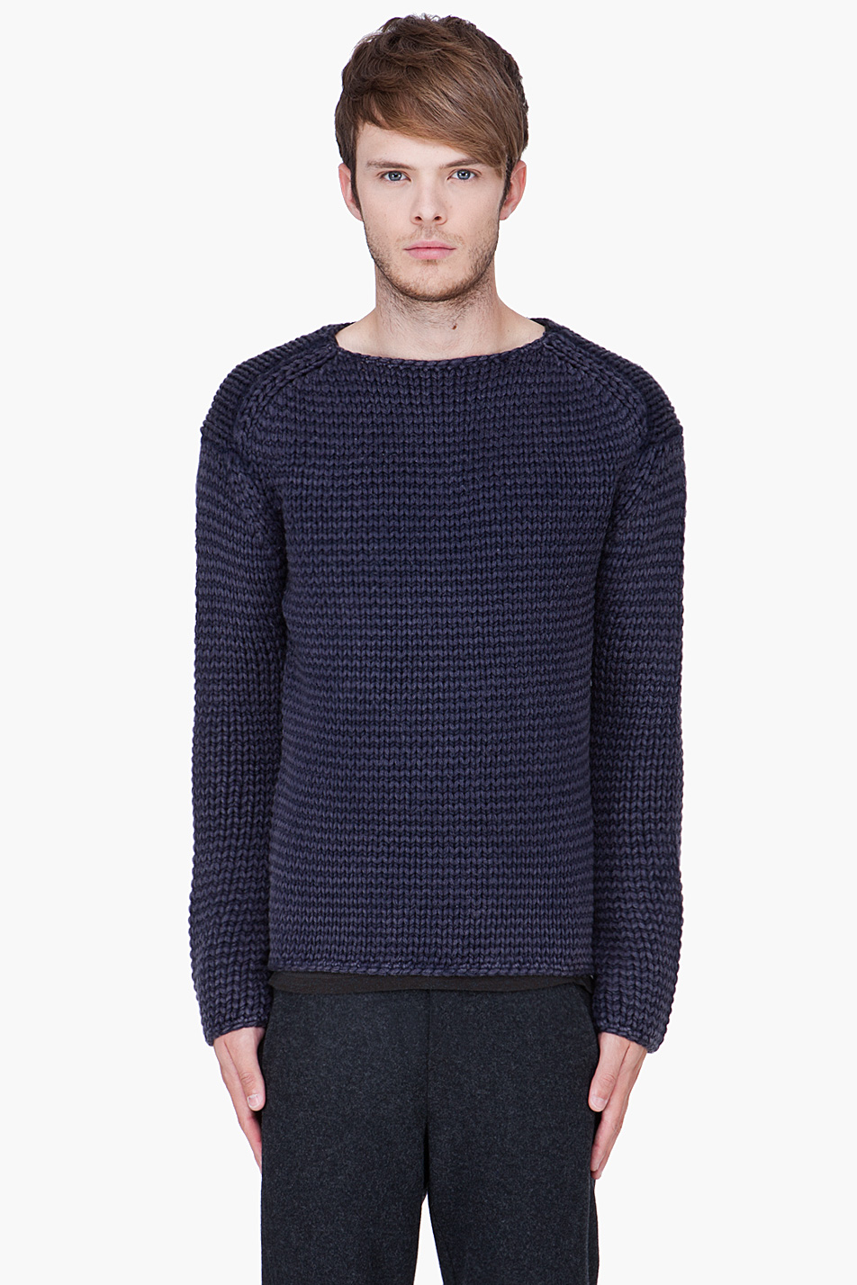 T by alexander wang Indigo Acid Washed Knit Sweater in Blue for Men | Lyst